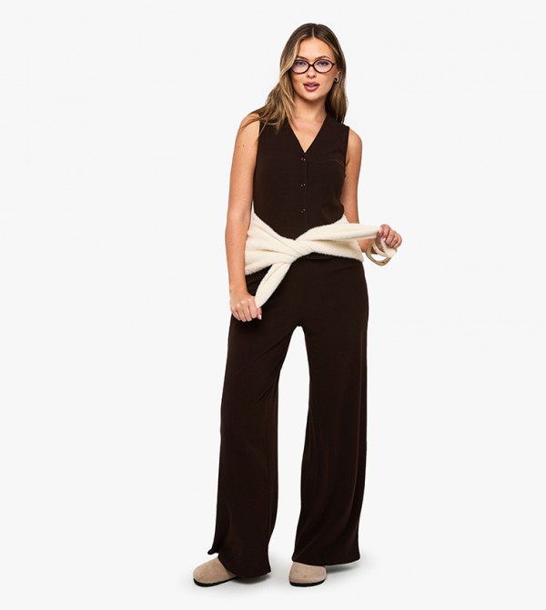 Brushed Micro Ribbed Wide Leg Trousers