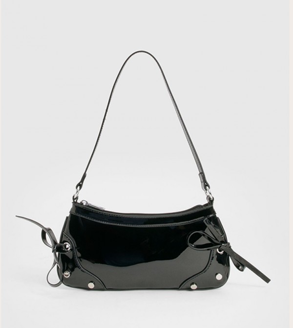 Bow Detail Vinyl Shoulder Bag