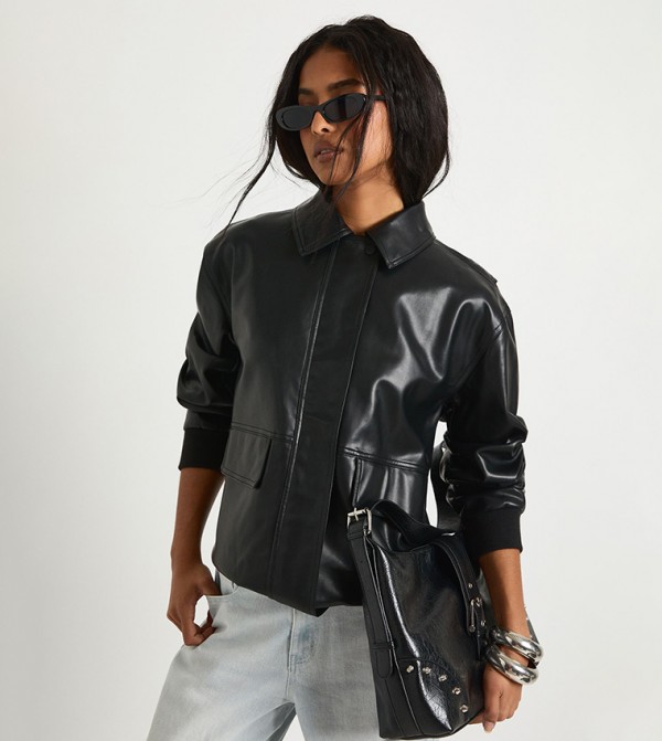 Faux Leather Bomber Jacket