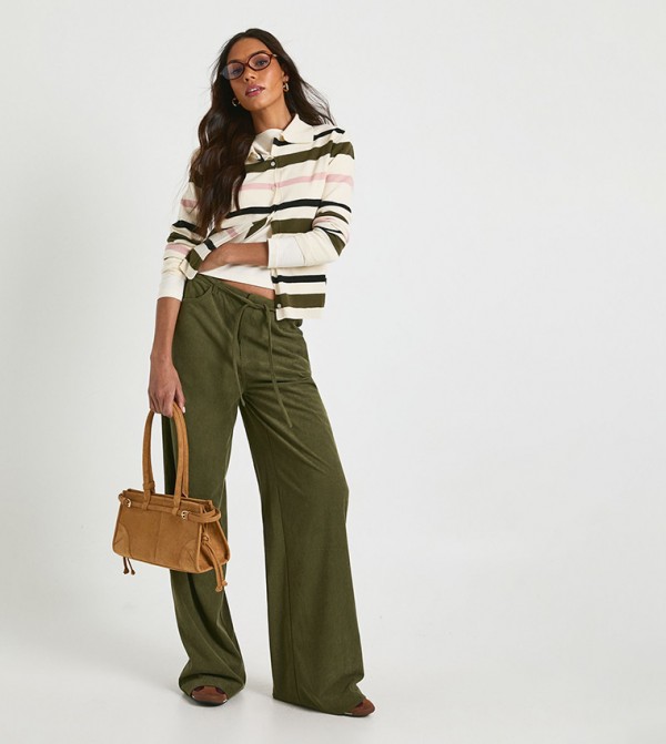 Tall Cord Tie Waist Wide Leg Trousers