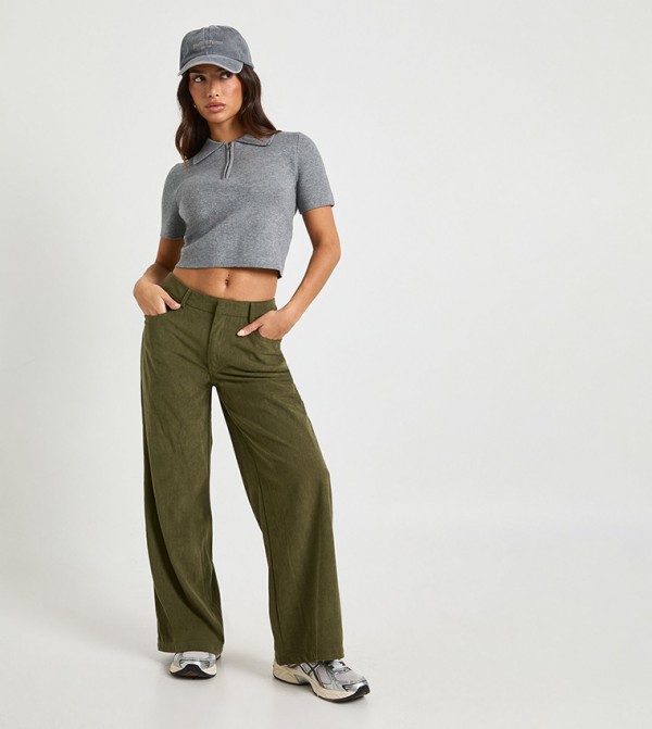Petite Cord Cinch Waist Wide Leg Trousers