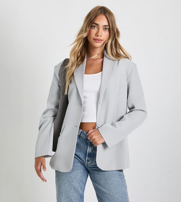 Solid Lapel Collar Oversized Blazer