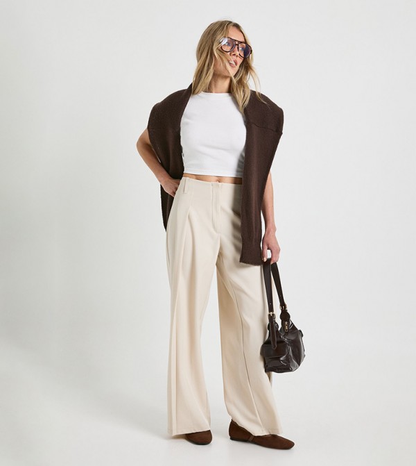 Petite Pleated Wide Leg Trousers