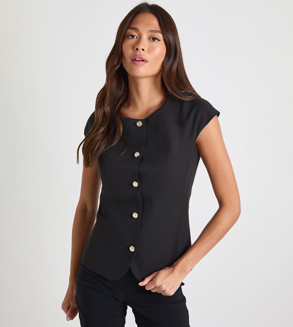 Gold Button Cap Sleeves Tailored Waistcoat
