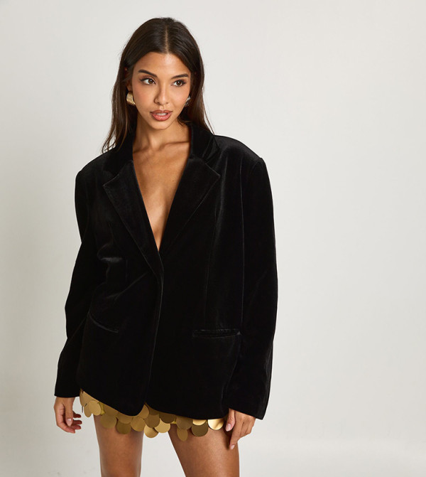 Velvet Gold Trim Tailored Oversized Blazer