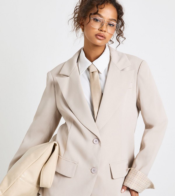 Foldover Sleeves Tailored Blazer