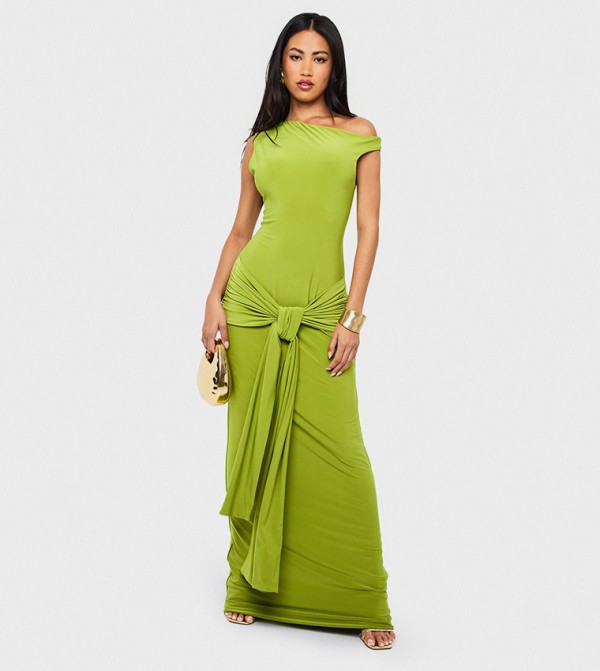 Double Layer Asymmetric Wrap Detail Maxi Dress