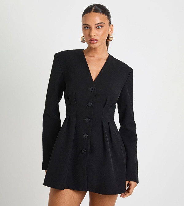 Long Sleeves V-Neck Tailored Mini Dress