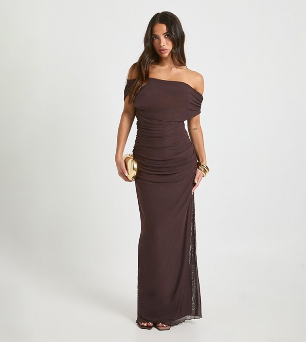 Off Shoulder Mesh Maxi Dress