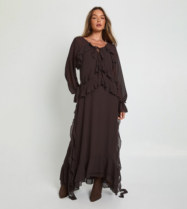 Ruffled Long Sleeves Maxi Dress
