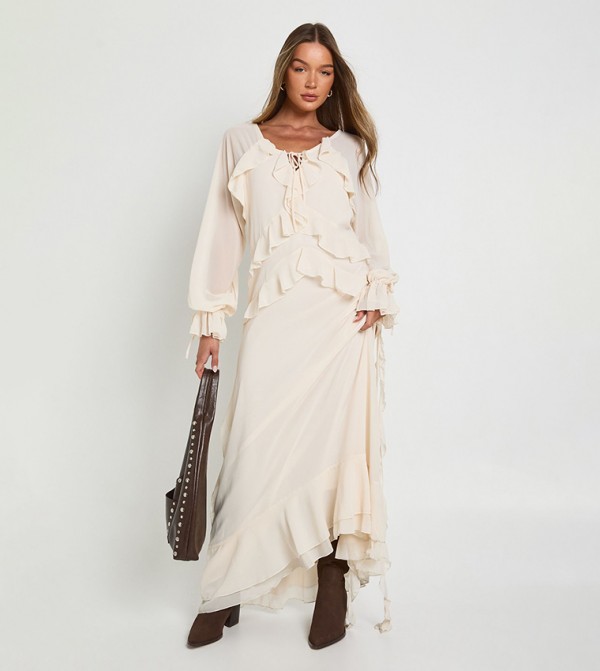 Ruffled Long Sleeves Maxi Dress
