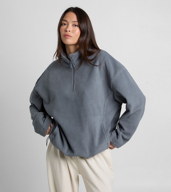 Half Zip High Neck Polar Fleece Sweatshirt