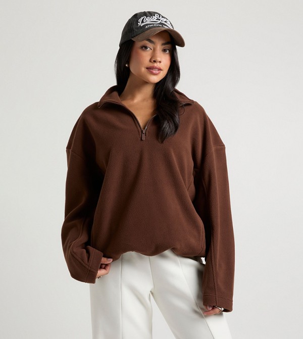 Half Zip High Neck Polar Fleece Sweatshirt