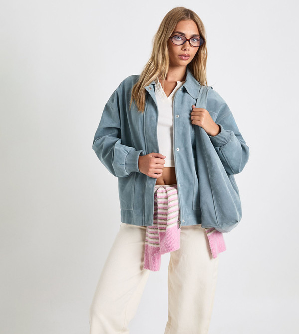 Faux Suede Bomber Jacket