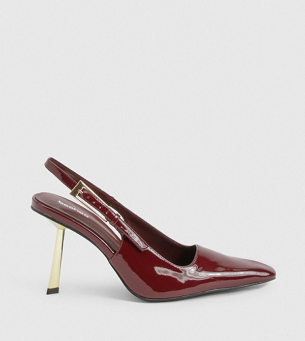 Gold Statement Heel Slingback Pumps