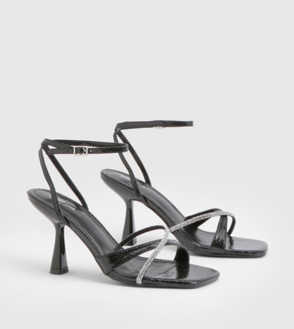 Wide Fit Diamante Cross Over Strappy Heeled Sandals
