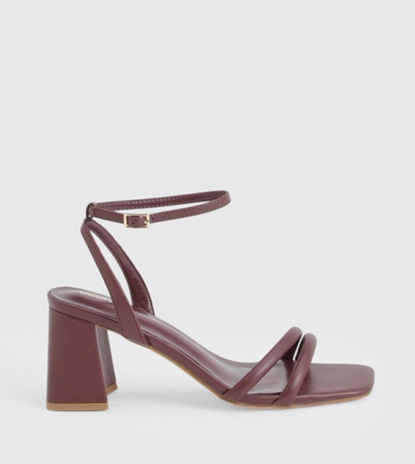 Padded Strap 2 Part Mid Block Heel Sandals