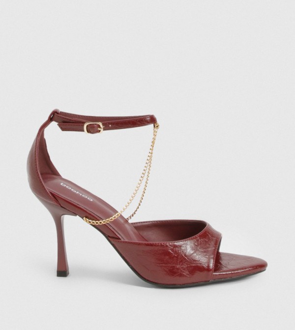 Textured Chain Detail 2 Part Heel Sandals