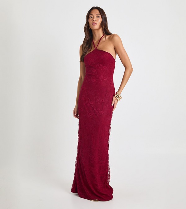 Column Lace Halterneck Maxi Dress