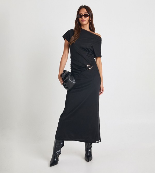 Cowl Neck Gold Trim Detail Maxi Dress