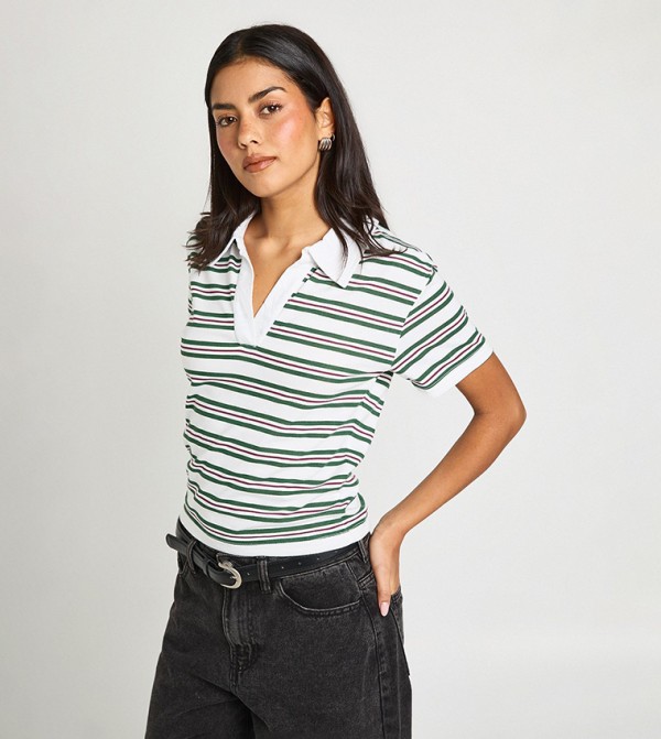 Striped Short Sleeves Polo T-Shirt