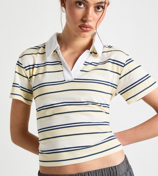 Striped Cropped Polo T-Shirt