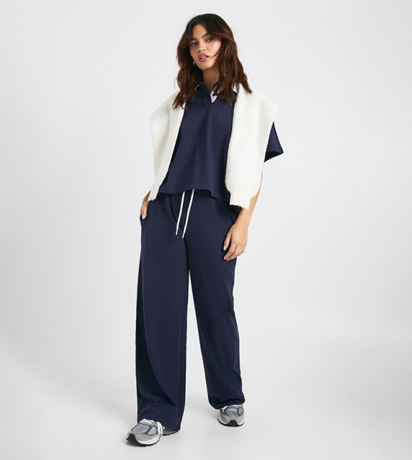 Contrast Drawstring Straight Leg Trousers