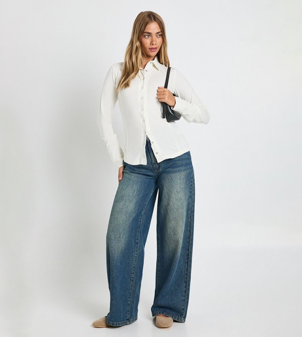 Snap Button Long Sleeves Longline Shirt