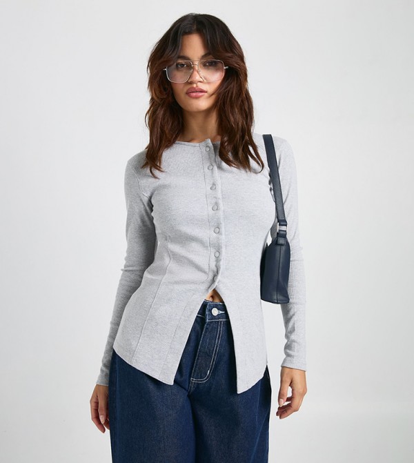 Ribbed Popper Front Top