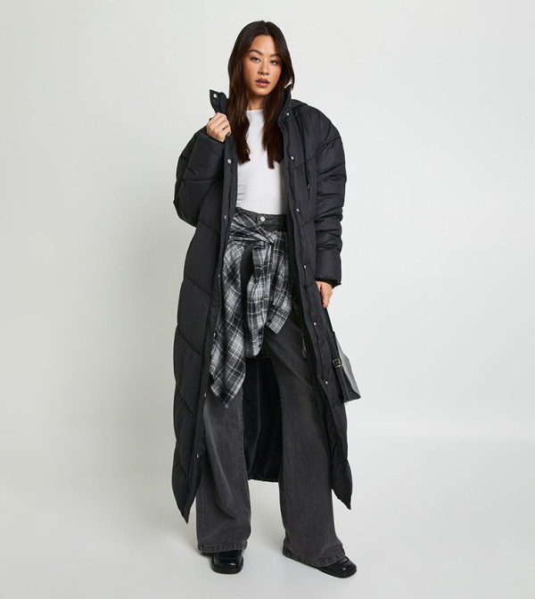 جاكيت بفر ماكسي مبطن بهودي للمقاسات الطويلة