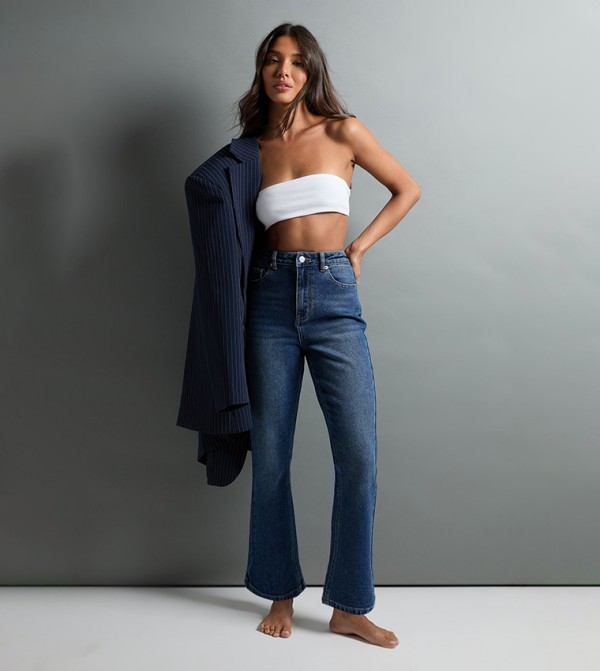 Washed High Waist Crop Flared Jeans