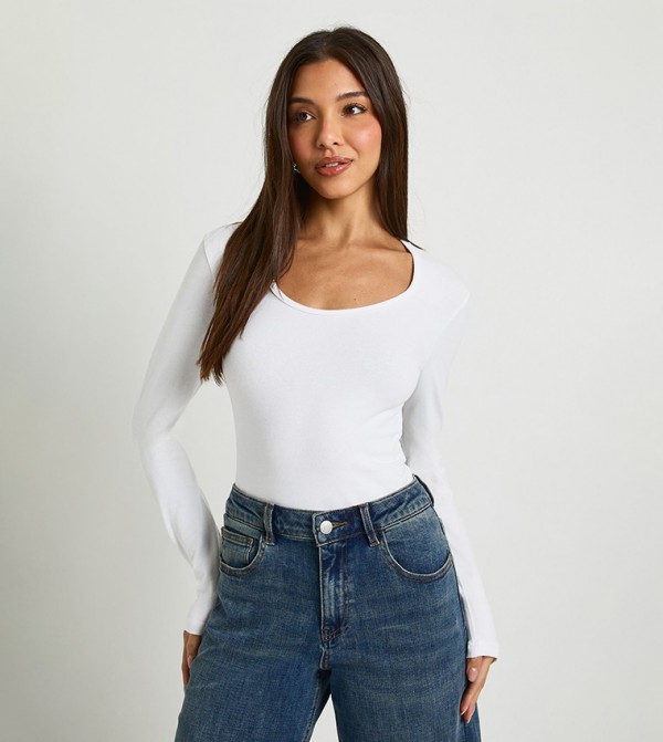 Solid Long Sleeves Scoop Neck Bodysuit