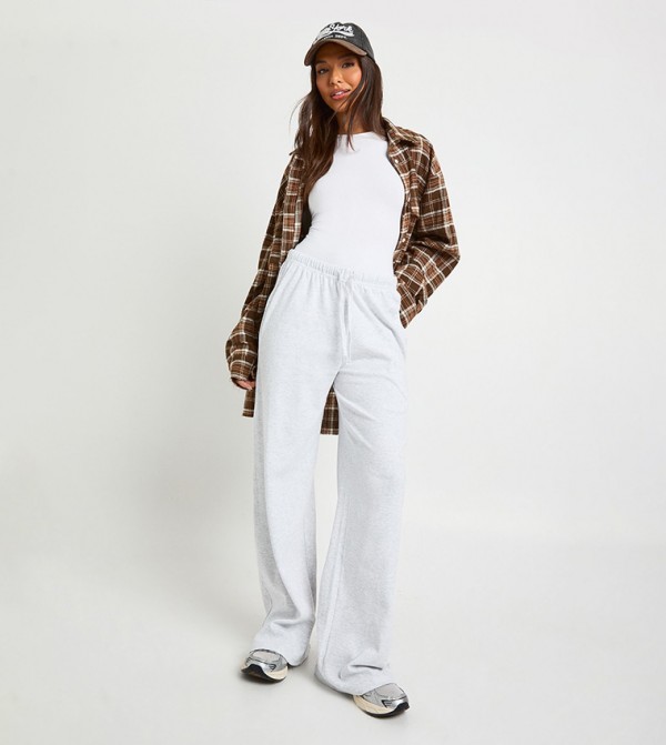 Ribbed Drawstring Waist Wide Leg Sweatpants