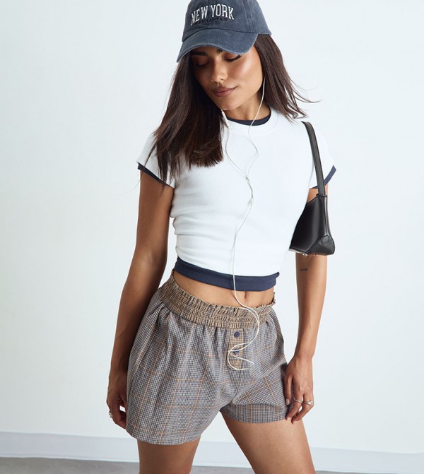 Ribbed Short Sleeves Fitted Crop Top
