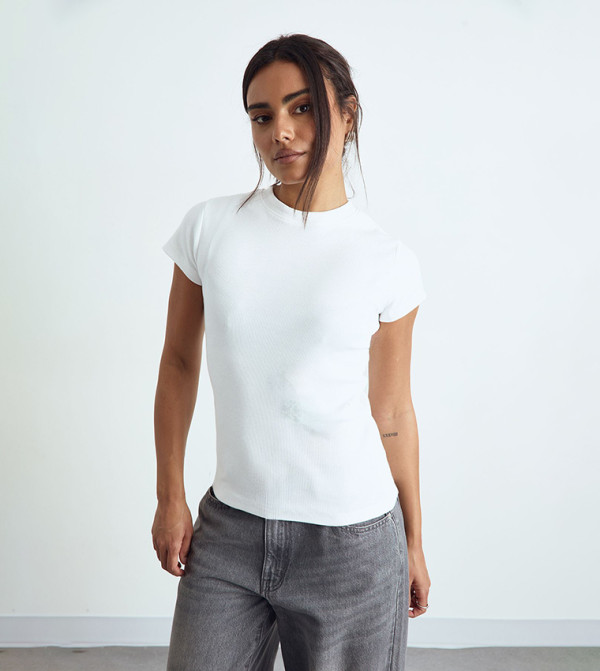Ribbed Short Sleeves Fitted Top