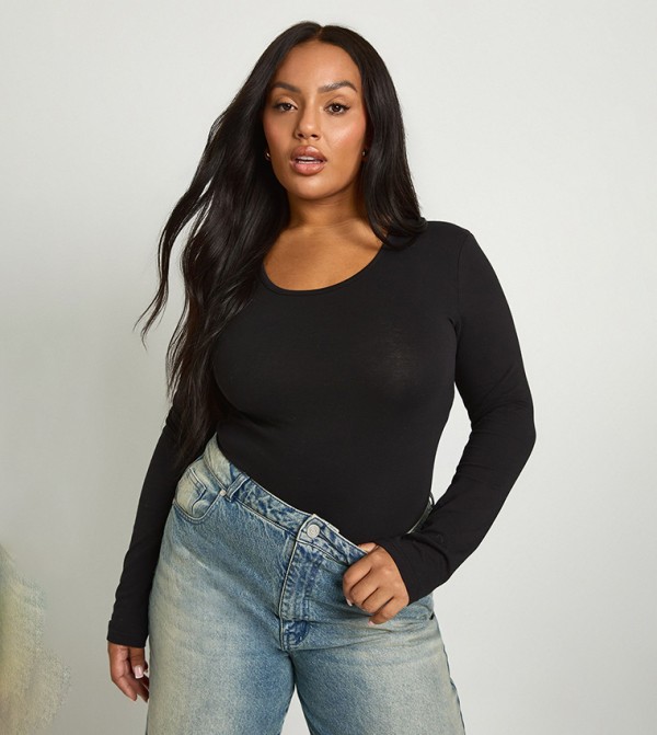 Curve Long Sleeves Scoop Neck Bodysuit Top