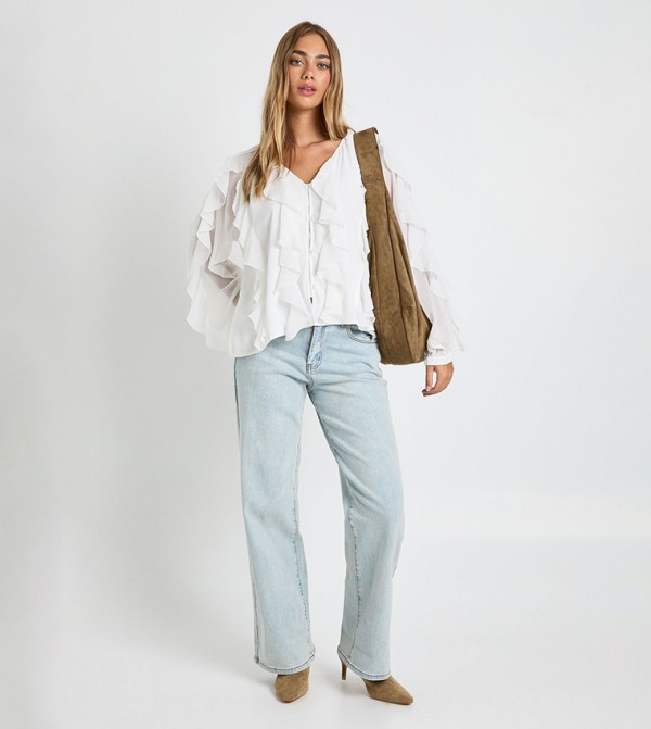 Ruffled Chiffon Long Sleeves Top