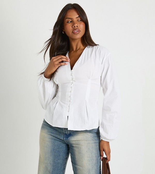 Poplin Button Down Long Sleeves Top