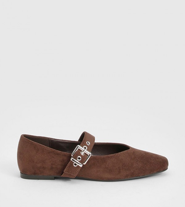 Wide Fit Metallic Buckle Detail Ballet Flats
