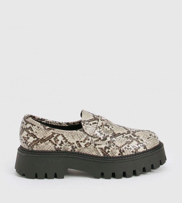 Wide Fit Snake Patterned Penny Loafers