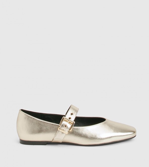 Metallic Buckle Detail Ballet Flats