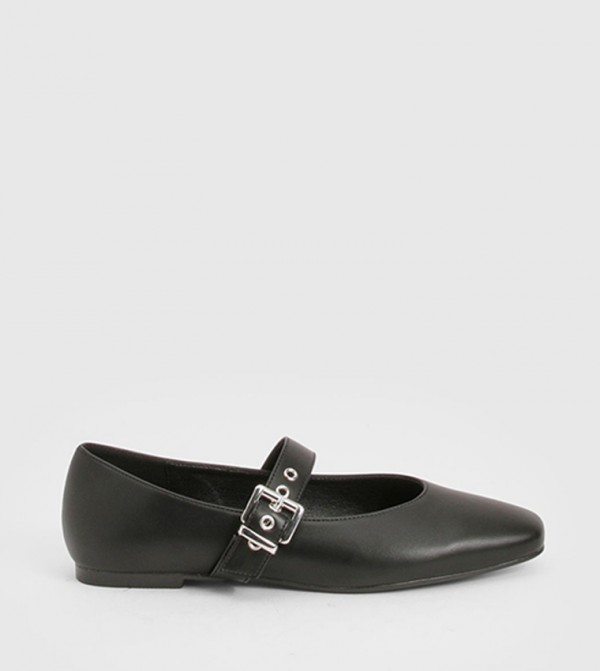 Wide Fit Metallic Buckle Detail Ballet Flats