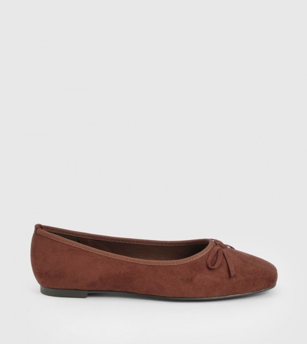 Faux Suede Square Toe Bow Detail Ballerinas