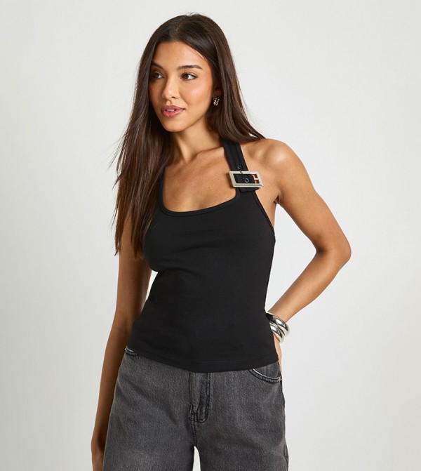 Buckle Detail Halterneck Top