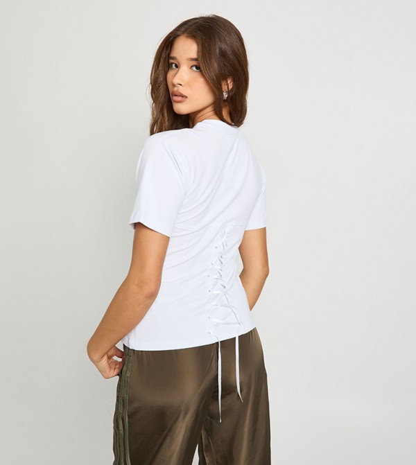 Lace Up Back Short Sleeves T-Shirt