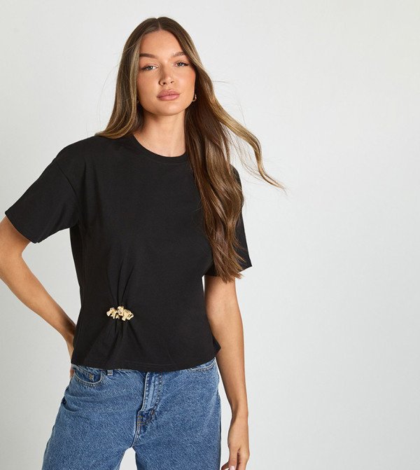 Gold Trim Detail Oversized Top