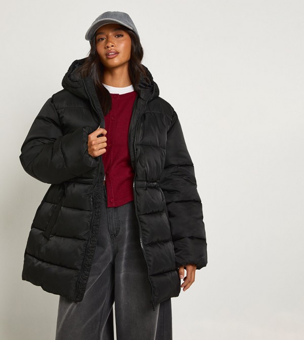 Petite Cinched Waist Puffer Coat