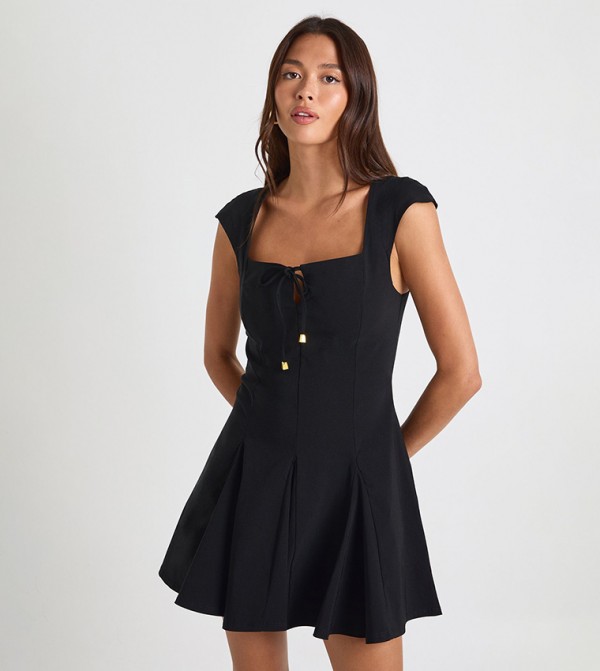 Bengaline Tie-Up Neck Skater Dress