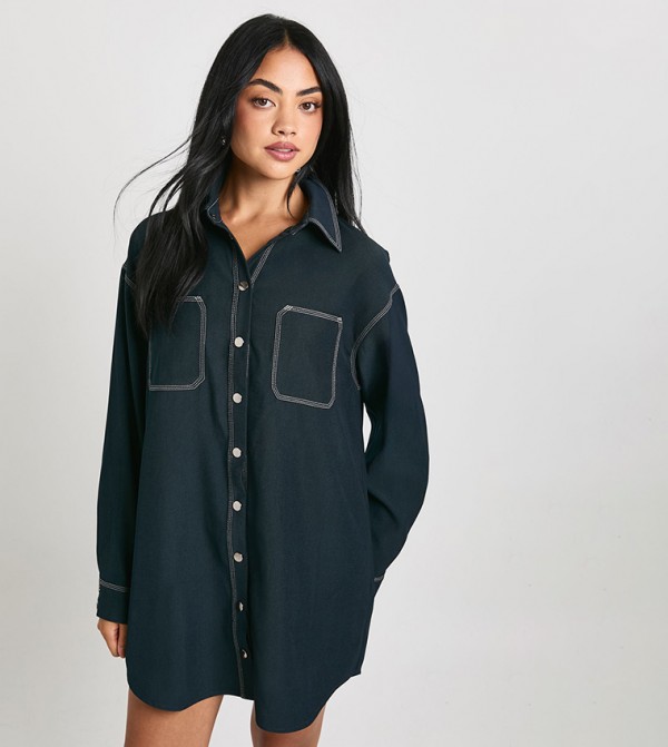 Button Down Oversized Denim Shirt Dress