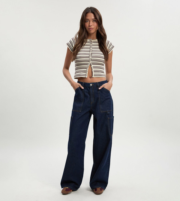High Waist Loose Fit Carpenter Wide Leg Jeans